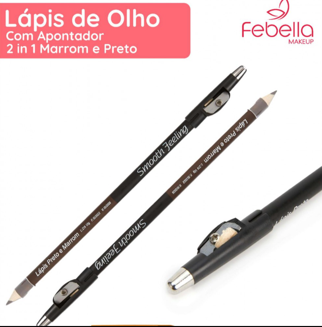 Lápis com apontador 2 em 1 (marrom e preto) - Febella